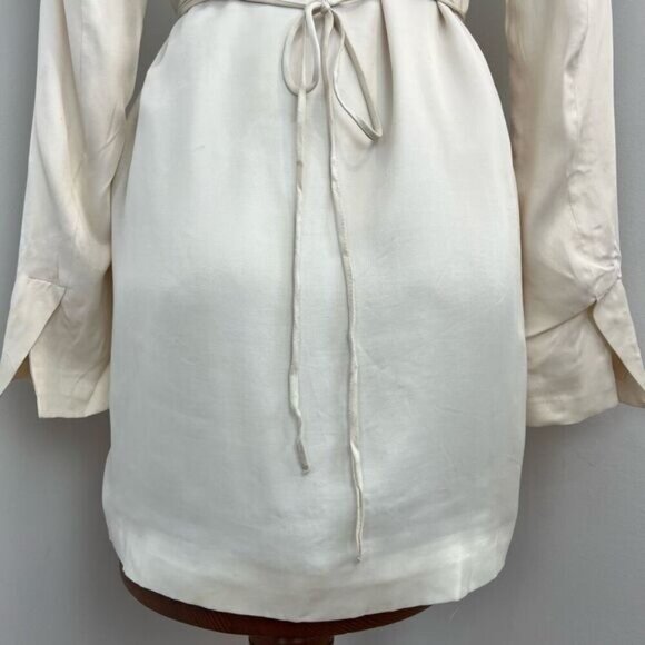 Zara Women’s XS Off White Draped Satin Wrap Blazer Dress Belted Long Sleeve Midi - Picture 6 of 15